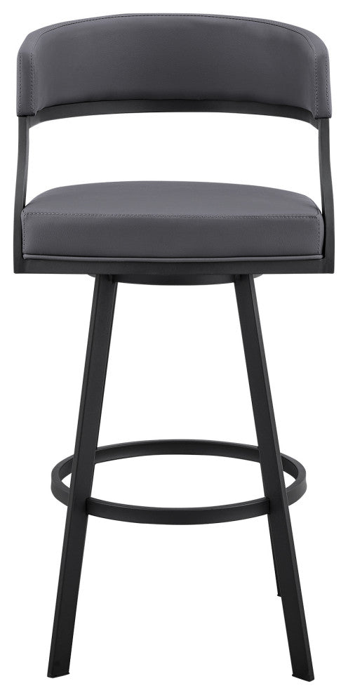 Dione 30" Bar Height Swivel Grey Faux Leather and Black Metal Bar Stool
