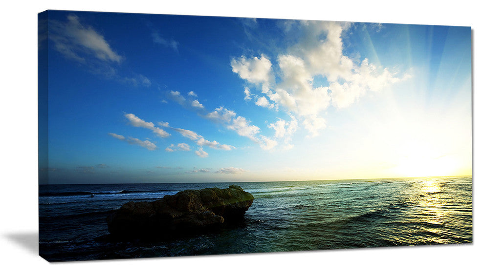 "Evening Sea With Calm Waters" Modern Beach Canvas Art Print, 40"x20"