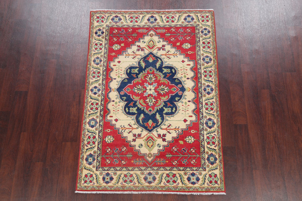 Oriental Kazak Traditional Handmade Pakistani Area Rug, Beige, 5'11"x4'1
