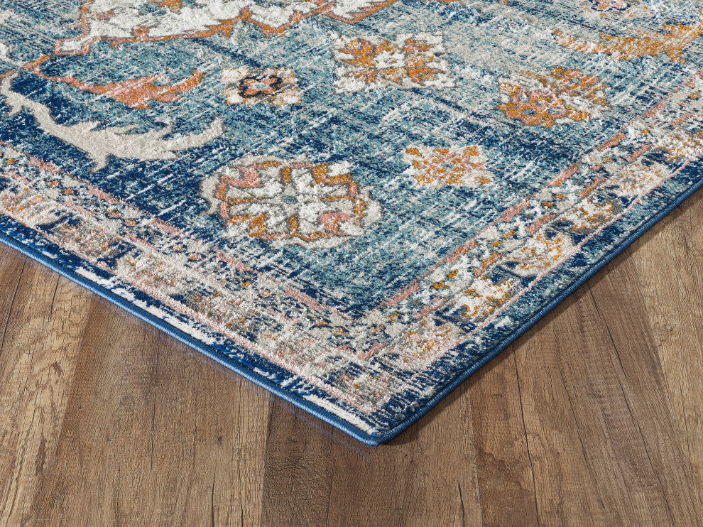 Abani Porto PRT170A Traditional Medallion Blue and Orange Area Rug