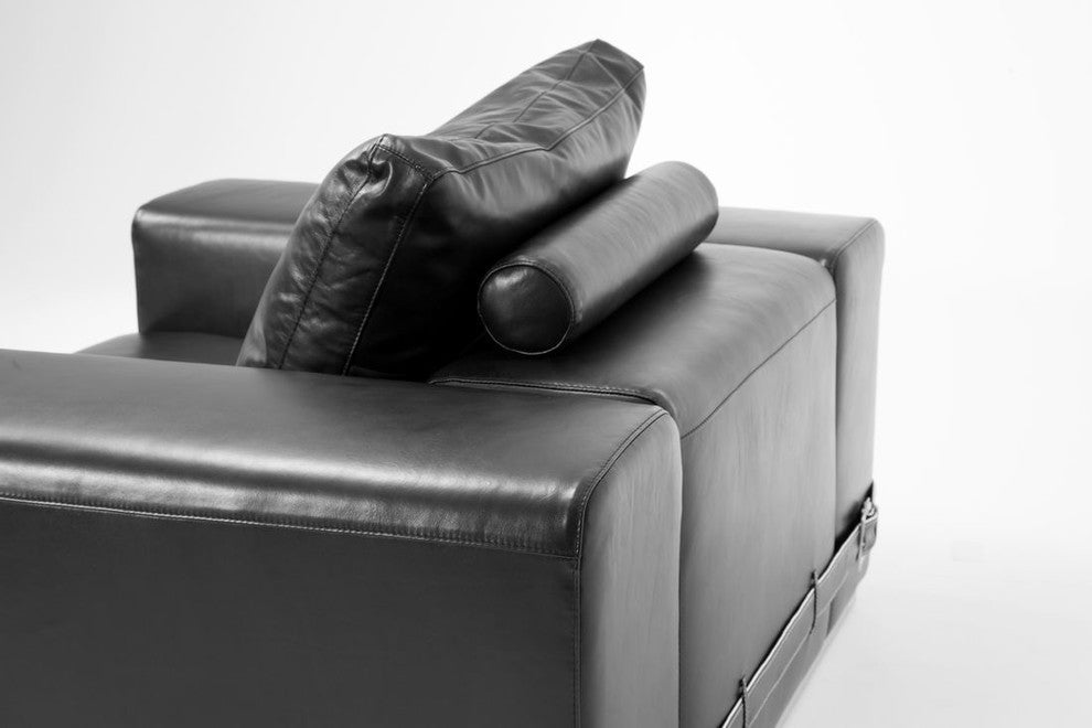 AICO Michael Amini Mia Bella Ciras Leather Love Seat, Black
