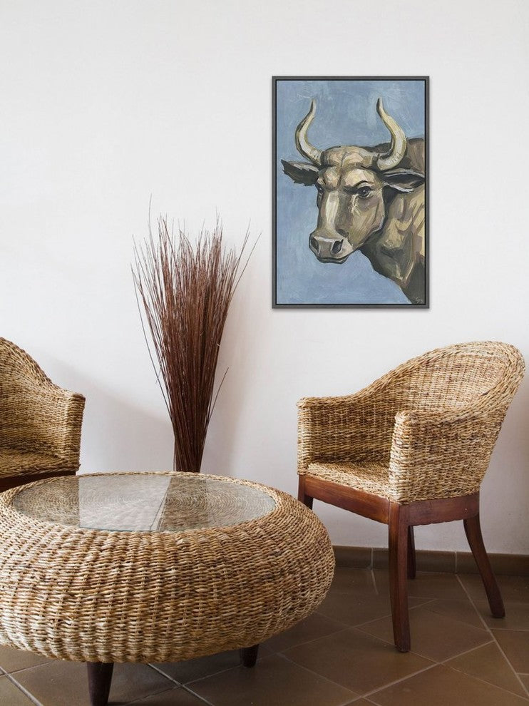 "Bull Attitude" Floater Framed Painting Print on Canvas, 16"x24"