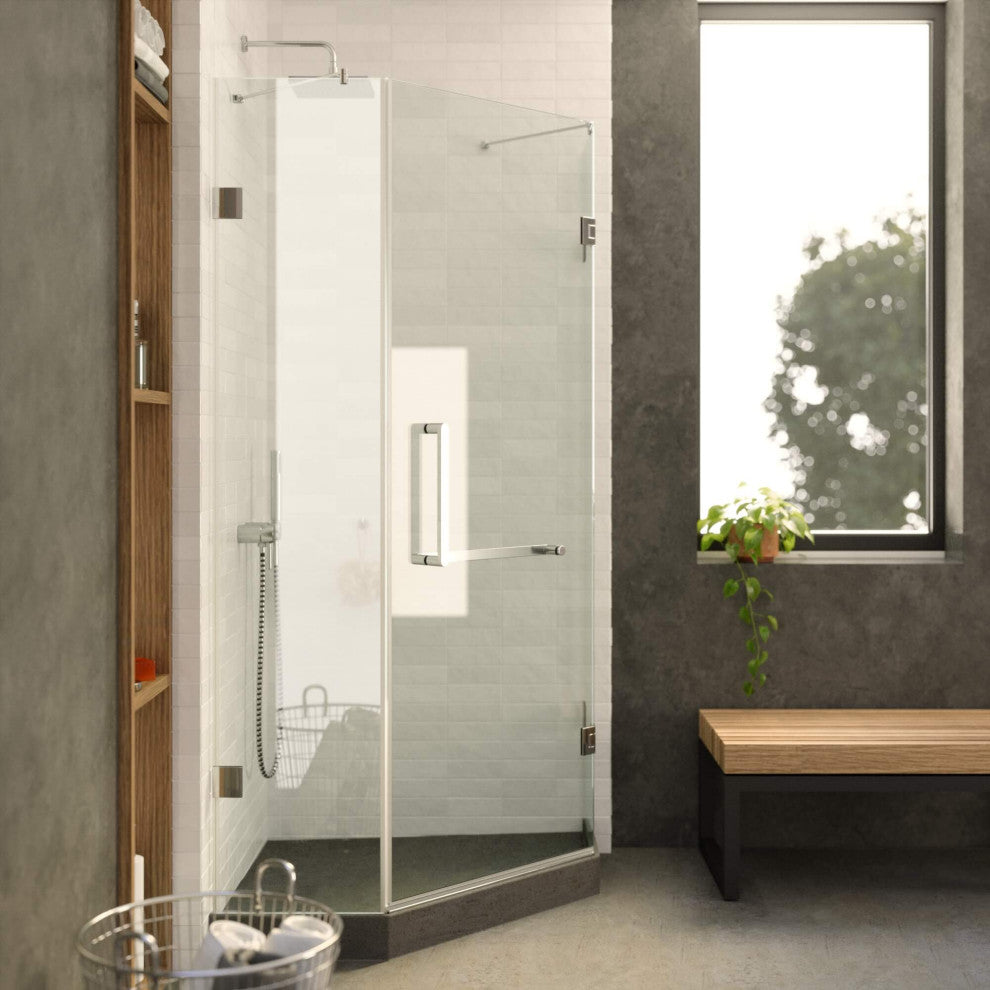 Shower Enclosure Neo Angle Frameless Tempered Glass, Polished Chrome, 40" X 40"