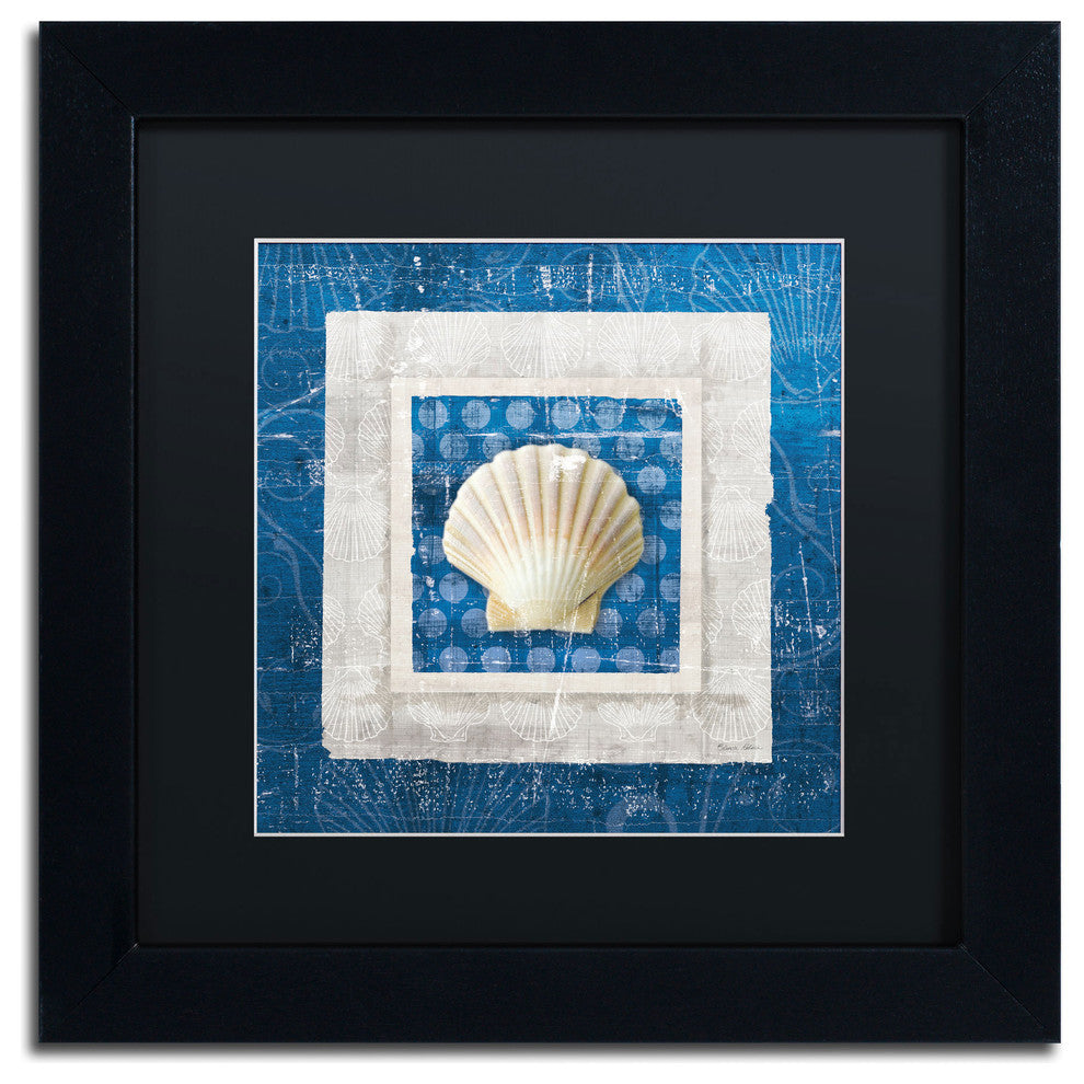 'Sea Shell III on Blue' Matted Framed Canvas Art by Belinda Aldrich