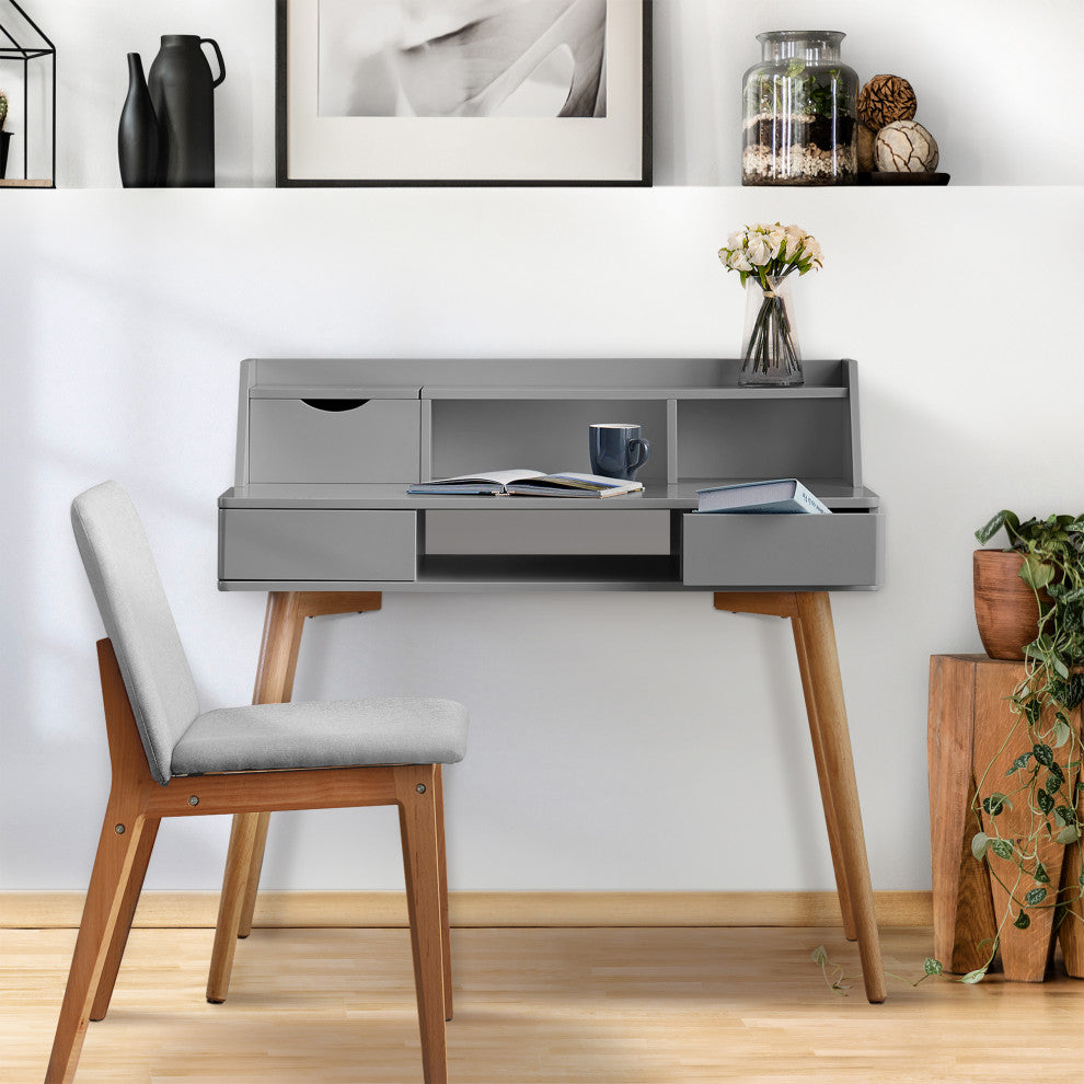 Wooden Writing Desk w/ Storage Drawer, Gray