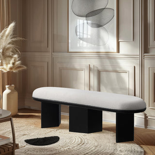 Wilshire Boucle Fabric Upholstered Bench, Cream, Black Finish