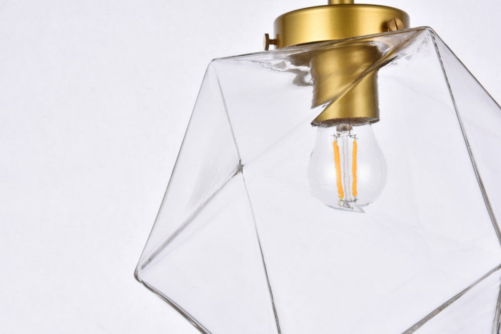 Lilah 1-Light Black and Clear Glass Flush Mount, Brass/Clear