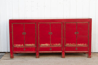 Long Red Lacquered Asian Sideboard