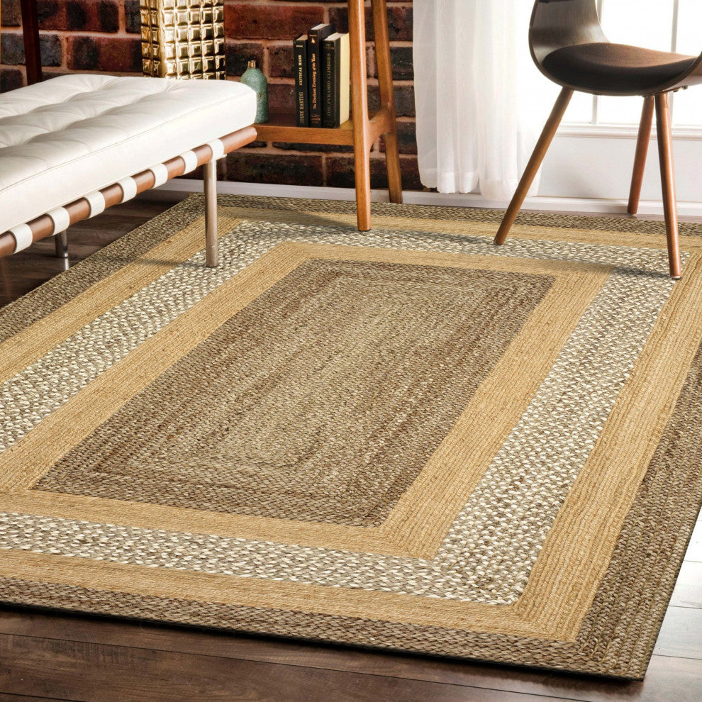 4" x 6" Tan and Beige Bordered Area Rug