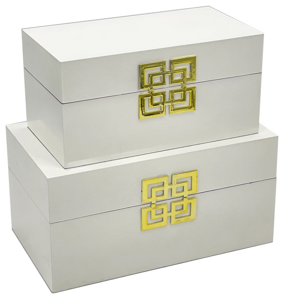 Painting Jewelry Box Set, White With Gold Clasp