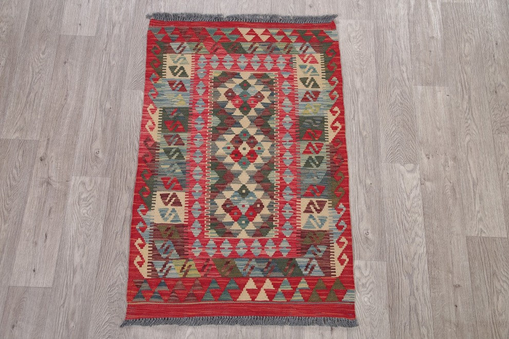Kilim Turkish Flat-Woven Southwestern Oriental Traditional Area Rug, 3'11"X2'7"