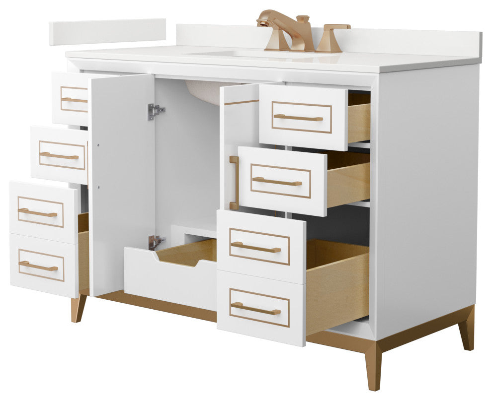 Marlena 48" Single Vanity, Quartz Top, 3-Hole, Bronze Trim