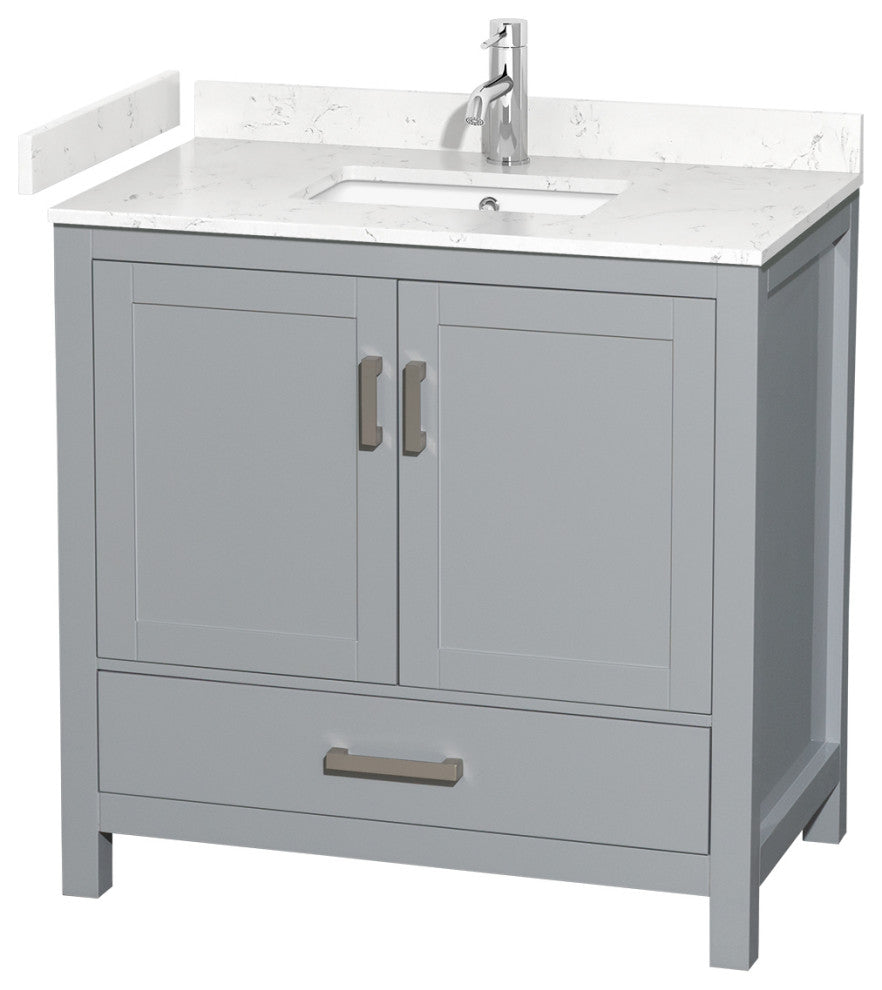 36" Single Bathroom Vanity, Gray, Carrara Cultured Marble Countertop, Sink