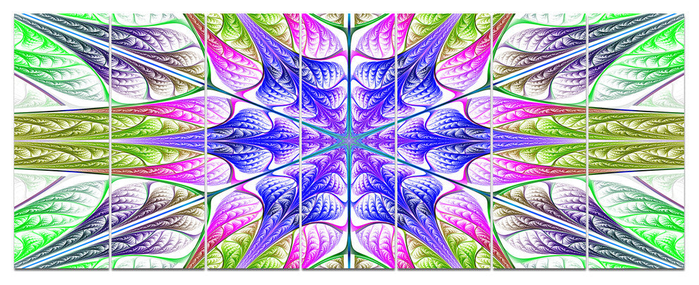 Extraordinary Fractal Light Green Art, Abstract Canvas Print, 83"x32", 7 Panels