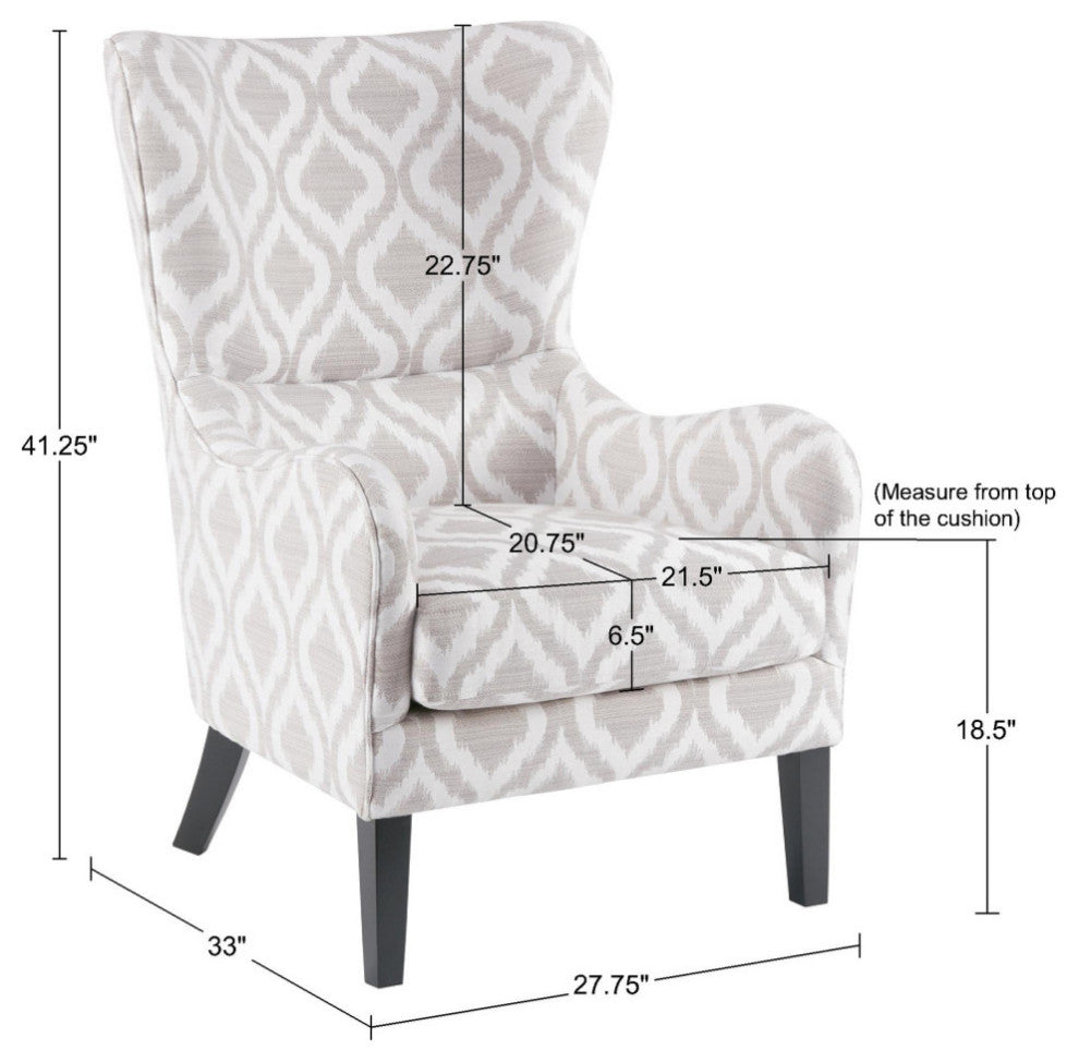 Madison Park Arianna Swoop Wing Chair,Gray/White