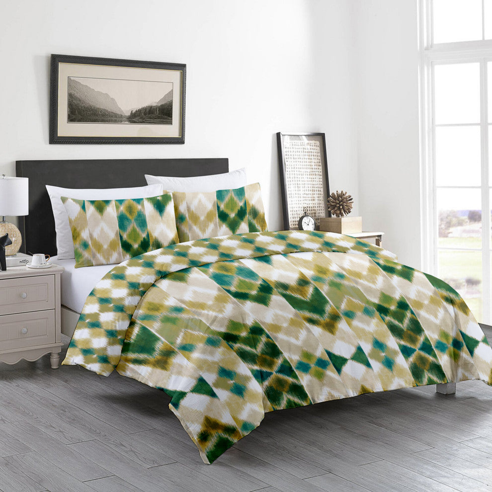 Delara GOTS Organic Cotton Aztec Reversible Print Duvet Cover Set, Queen(88"x92"