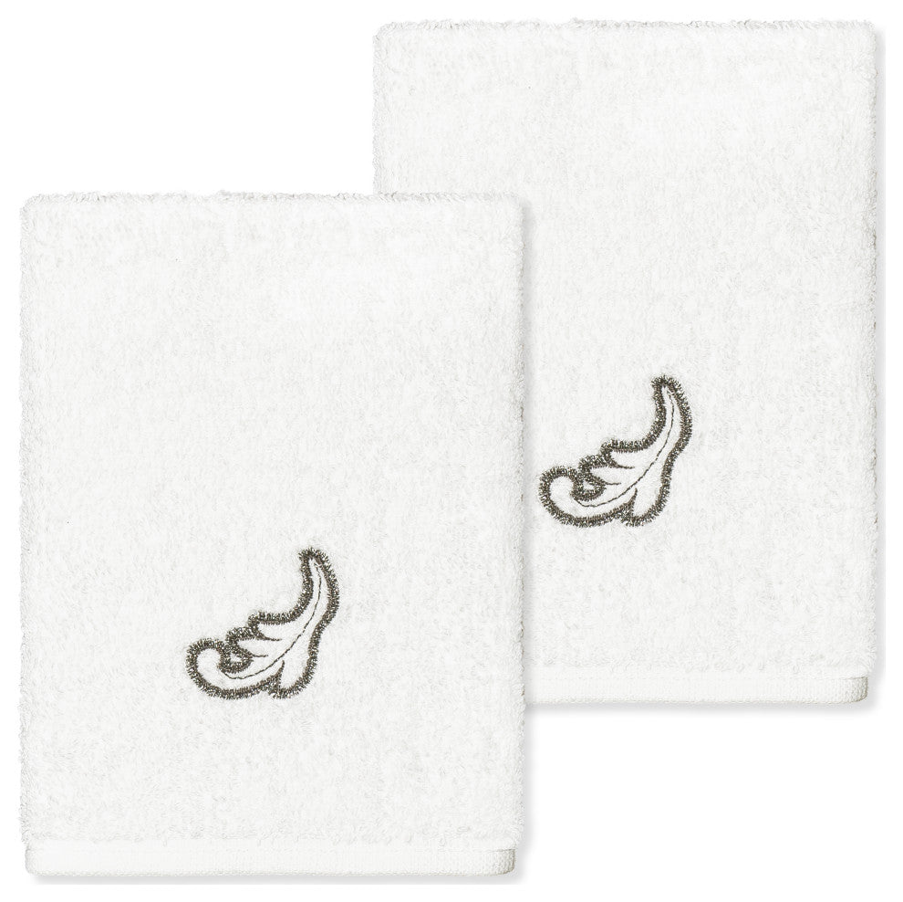 Linum Home Turkish Cotton April 2-Piece Embellished Washcloth Set, White