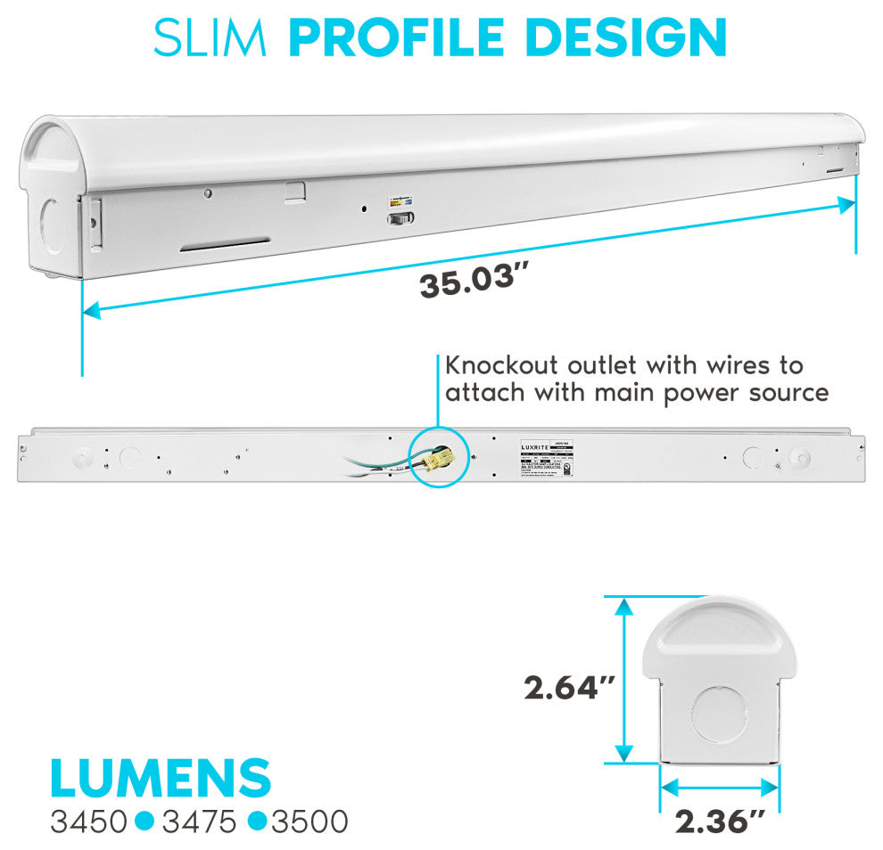 Luxrite 3FT Slim LED Shop Light 25W 3450 Lumens 3 CCT Colors Dimmable
