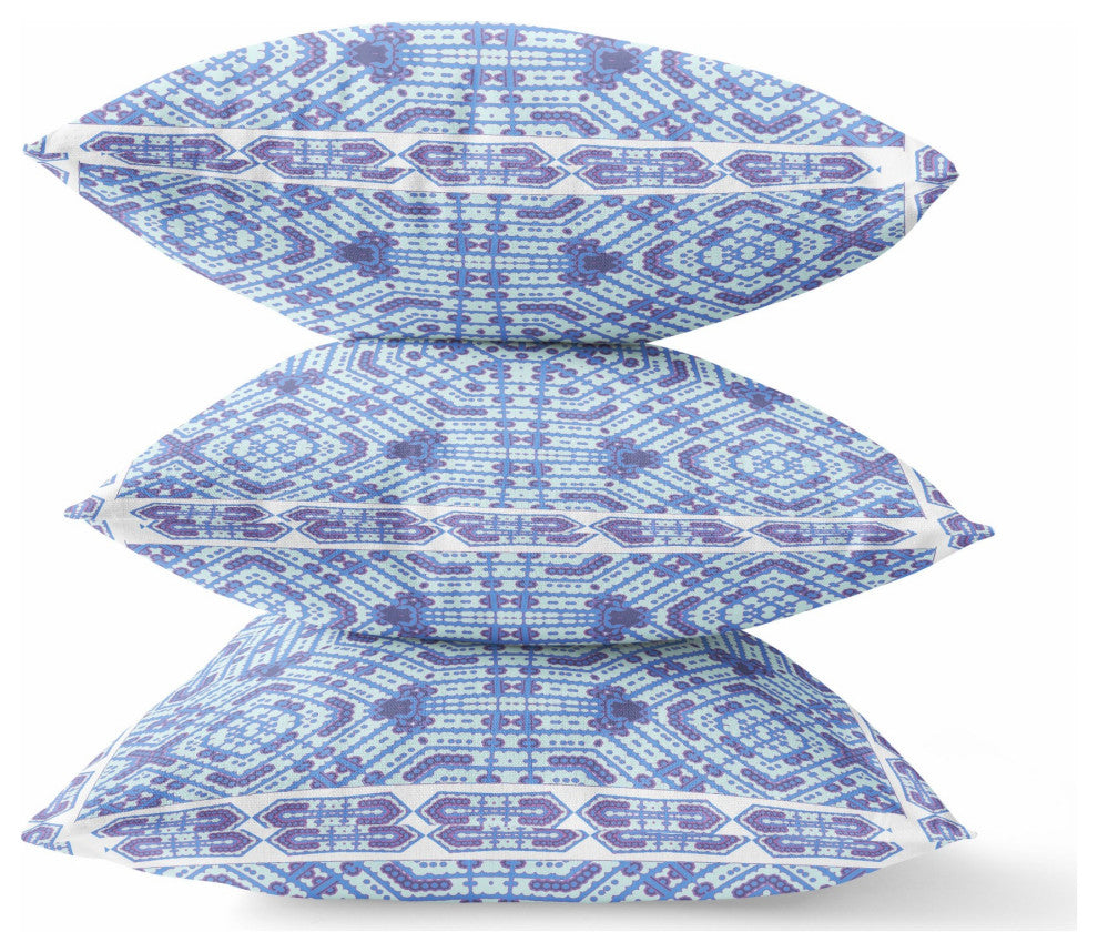 20 Cyan Blue Geostar Indoor Outdoor Throw Pillow