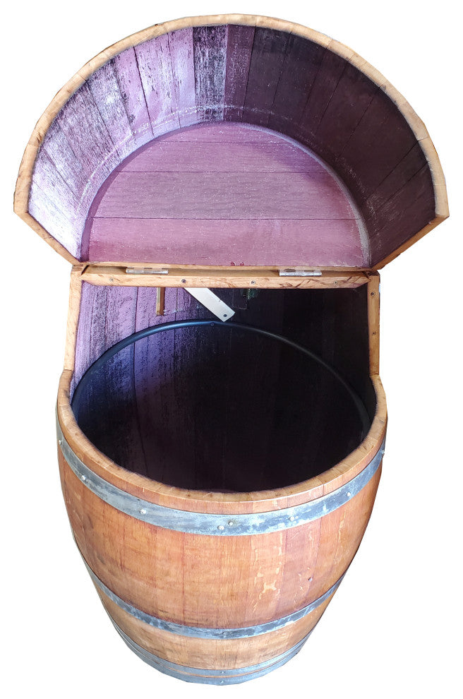 Wine Barrel Waste Receptacle, Lacquer finished, 26"W x 14"D x 35"H