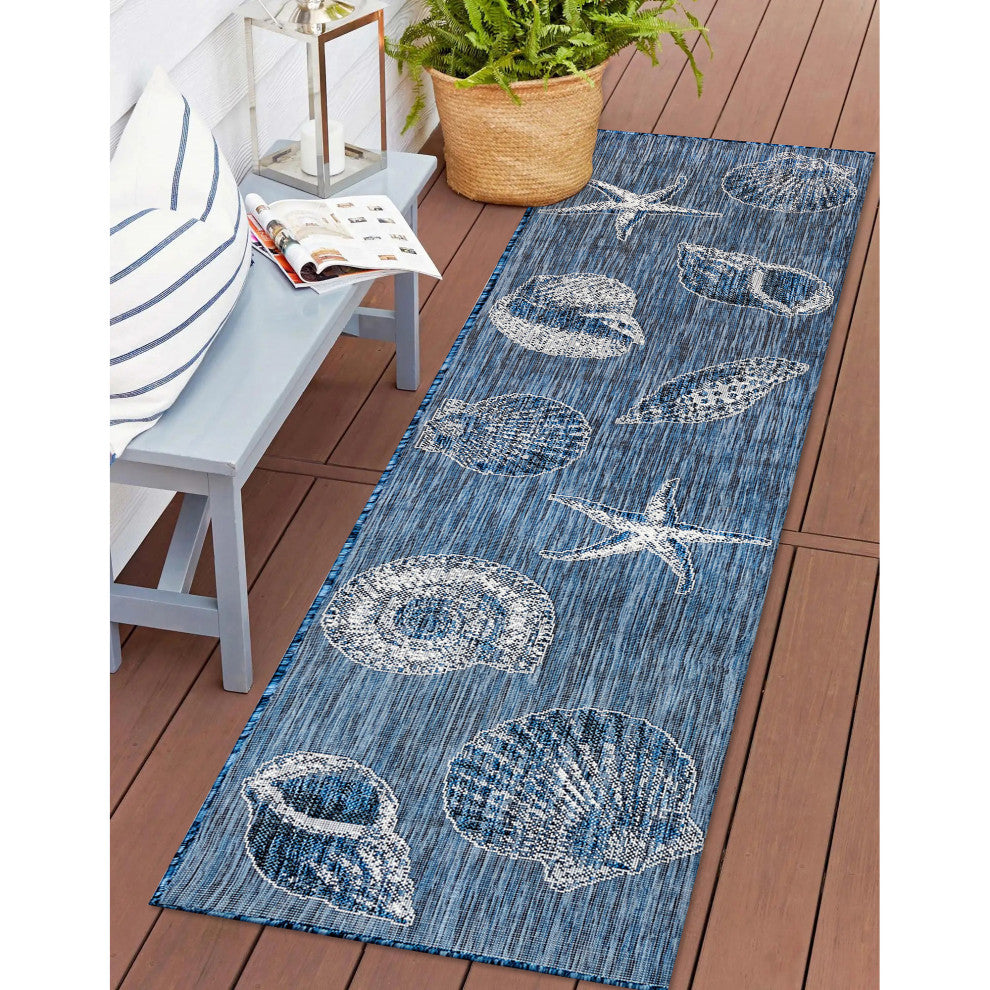 Carmel Shells Indoor/Outdoor Rug, Navy, 1'11"x4'11" Runner