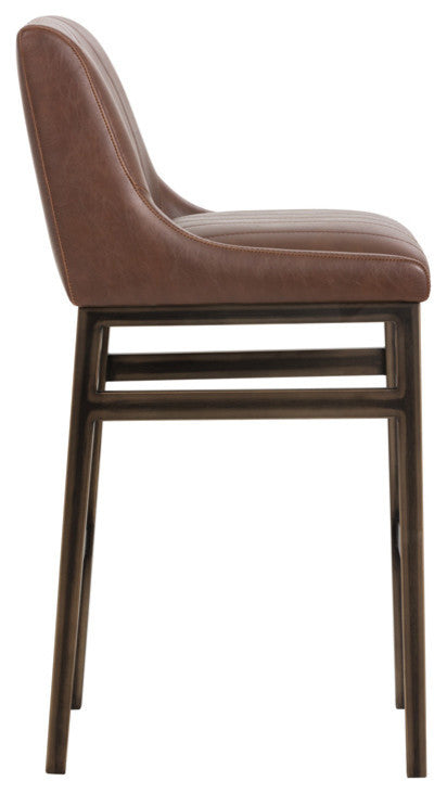Halden Armless Barstool With Rustic Bronze Legs, Vintage Cognac
