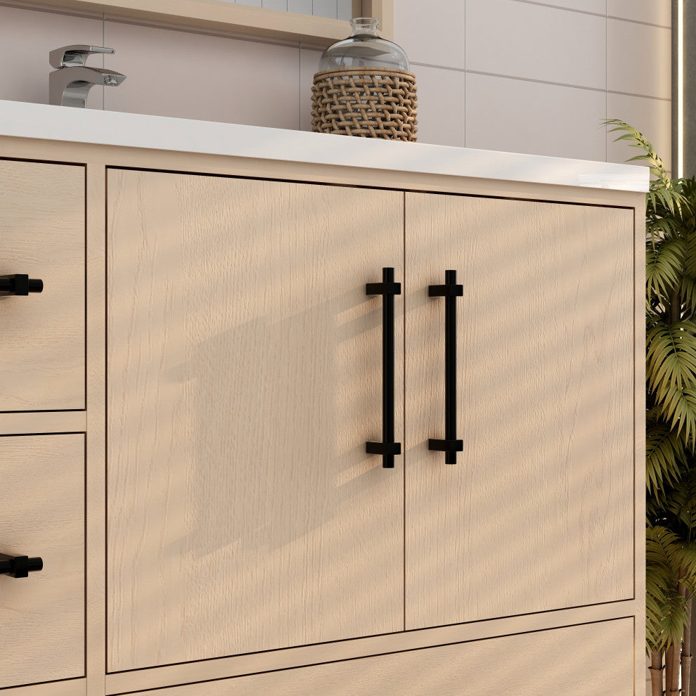 Victoria 42" Solid Wood Bath Vanity Left Side Drawers, Yellow Oak