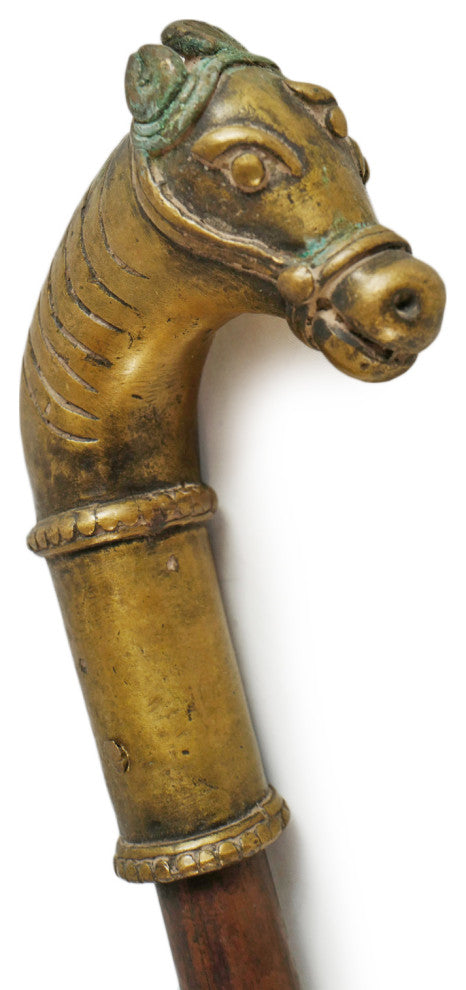 Consigned Antique Brass Horse Head Walking Stick