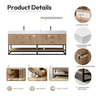 Alistair Vanity, North American Oak, Matte Black Hardware, 84", With Mirror