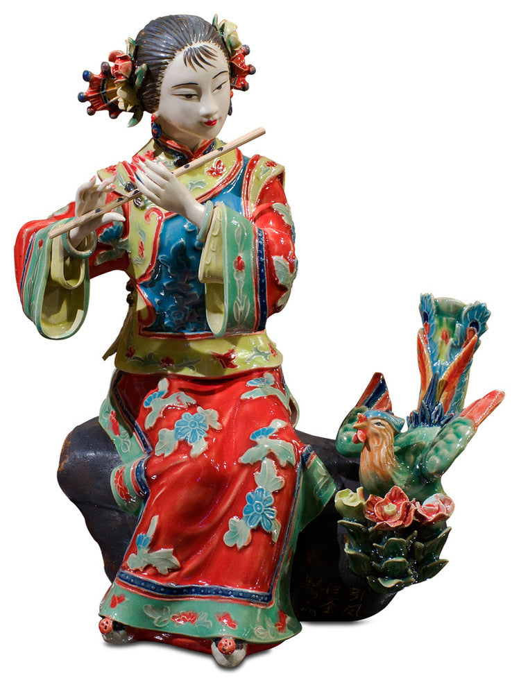 Chinese Porcelain Figurine, Shi Wan Lady with Flute