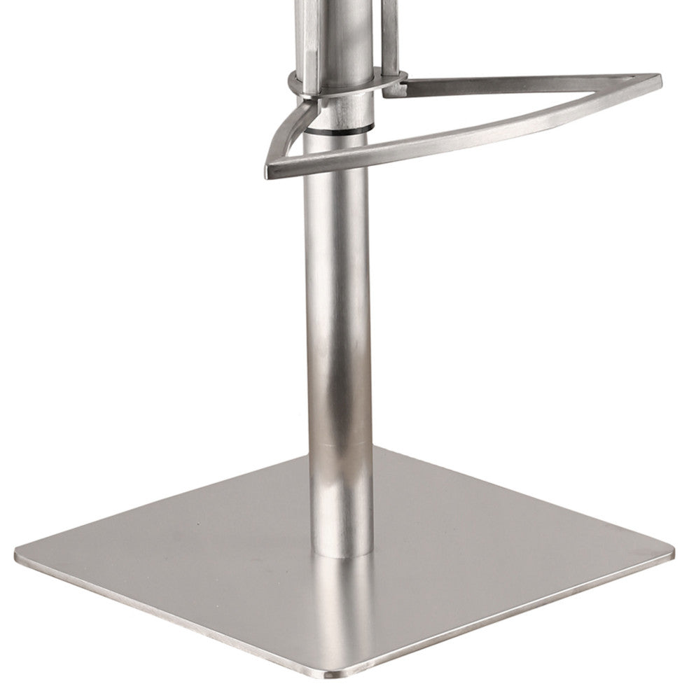 White Faux Leather Armless Swivel Bar Stool With Brushed Stainless Steel Base