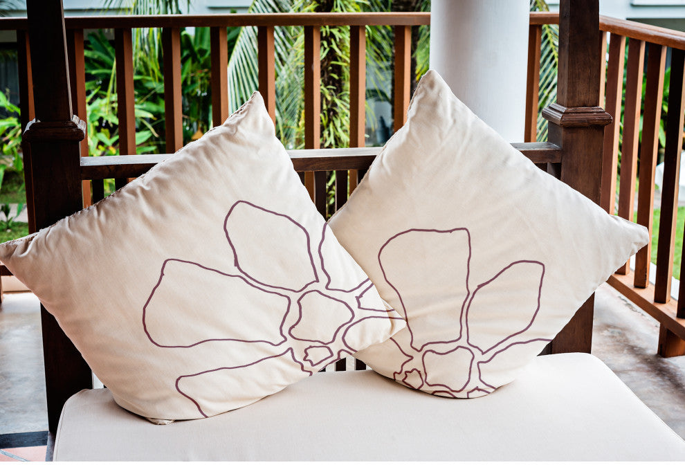 Petal Lines Indoor/Outdoor Throw Pillow, Purple/White, 16x16"