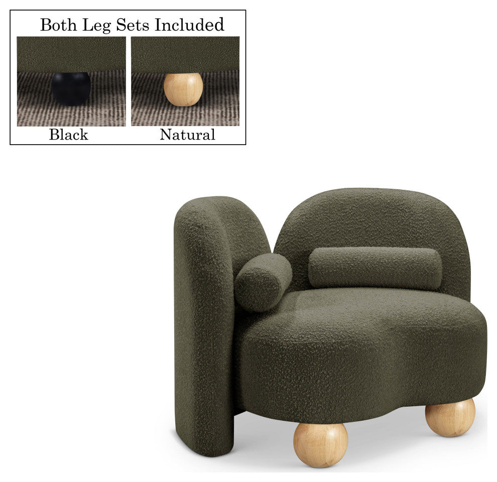 Daphne Upholstered Chair/Loveseat/Sofa, Olive, Boucle Fabric, Chair