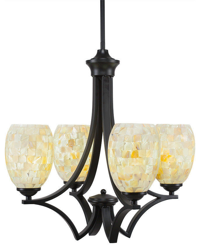 Zilo 4 Light Chandelier, Matte Black Finish With 5" Ivory Glaze Seashell Glass