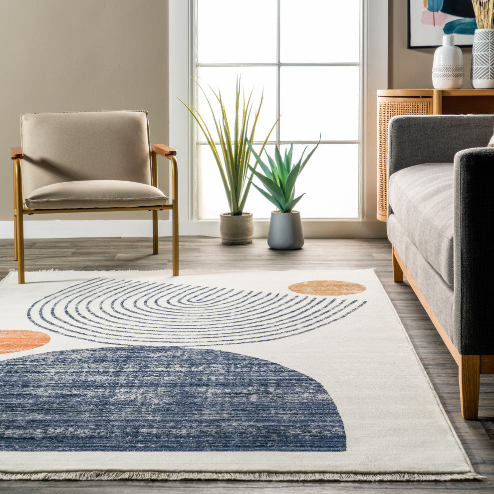 Nuloom Bevin Abstract Sky Fringe Area Rug, Beige 6'7"x10'2"