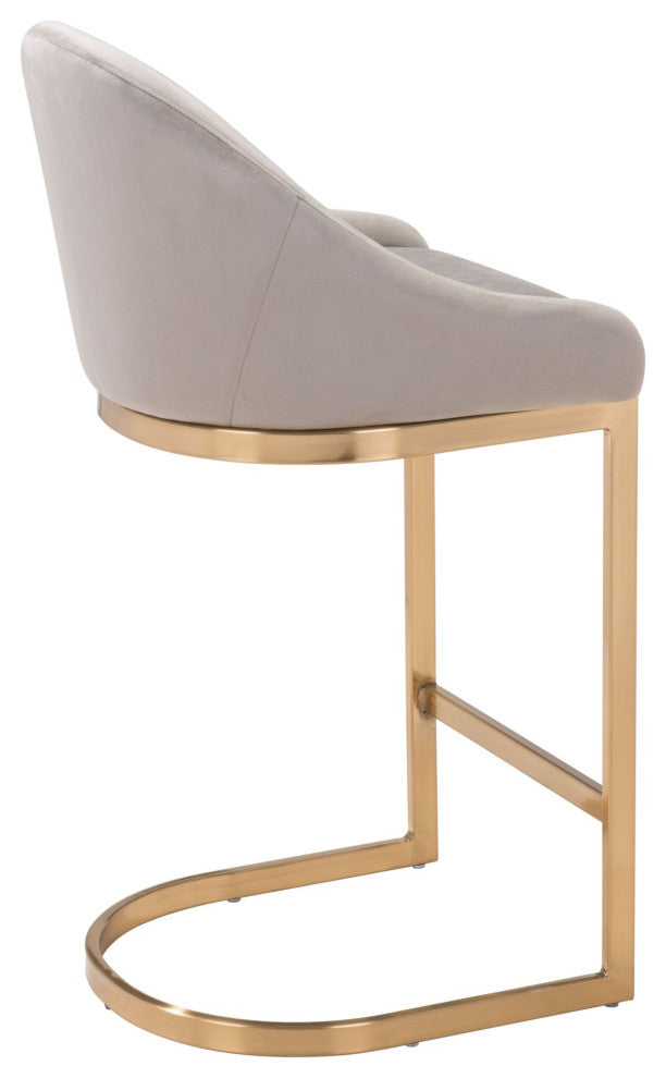 Counter Stool Chair, Faux Vinyl Leather, Steel, Gray, Gold, Cafe Bistro
