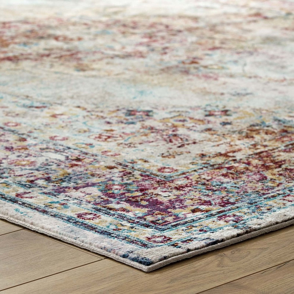 Transitional Distressed Vintage Floral Persian Medallion 5x8 Area Rug