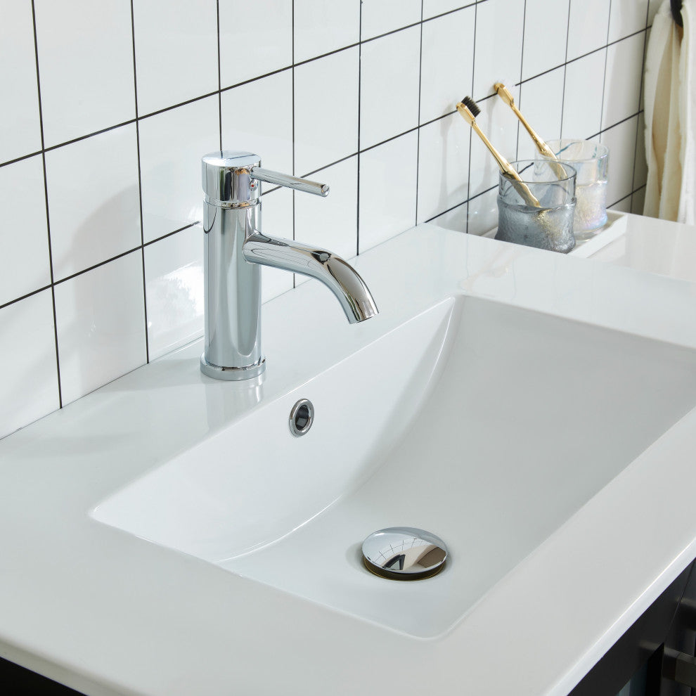Vanity Art Single Vanity Set With Ceramic Top, 30", Espresso, Led Sensor-Switch Mirror