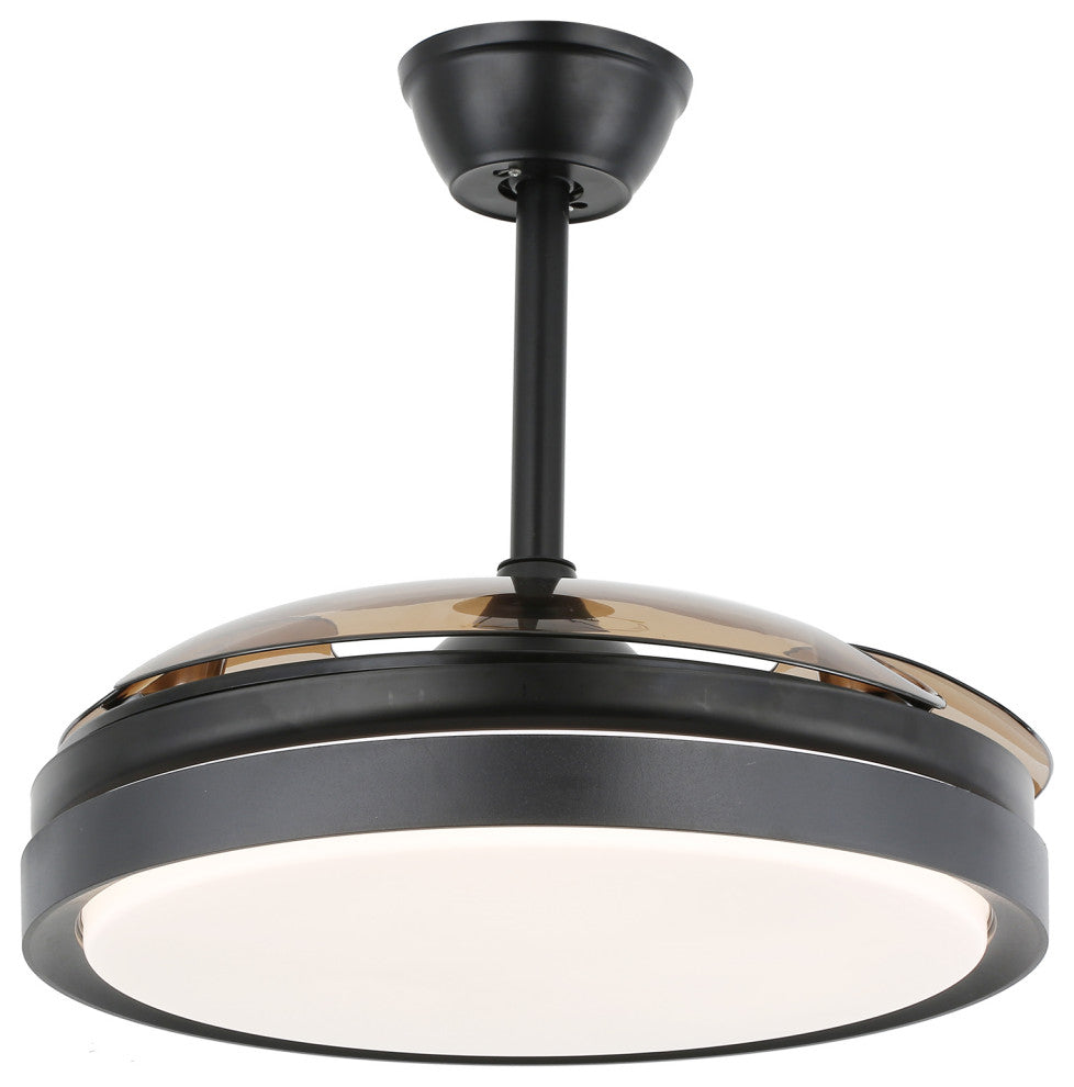 42 inch Contemporary Retractable 3-blade LED Ceiling Fan With Light, Remote, Black