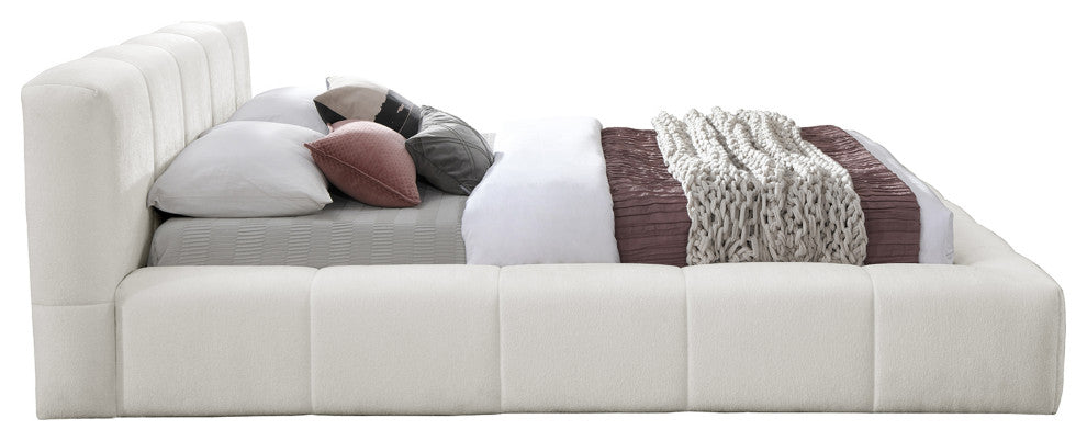 Carlin Upholstered Bed, Cream, Queen, Chenille Fabric