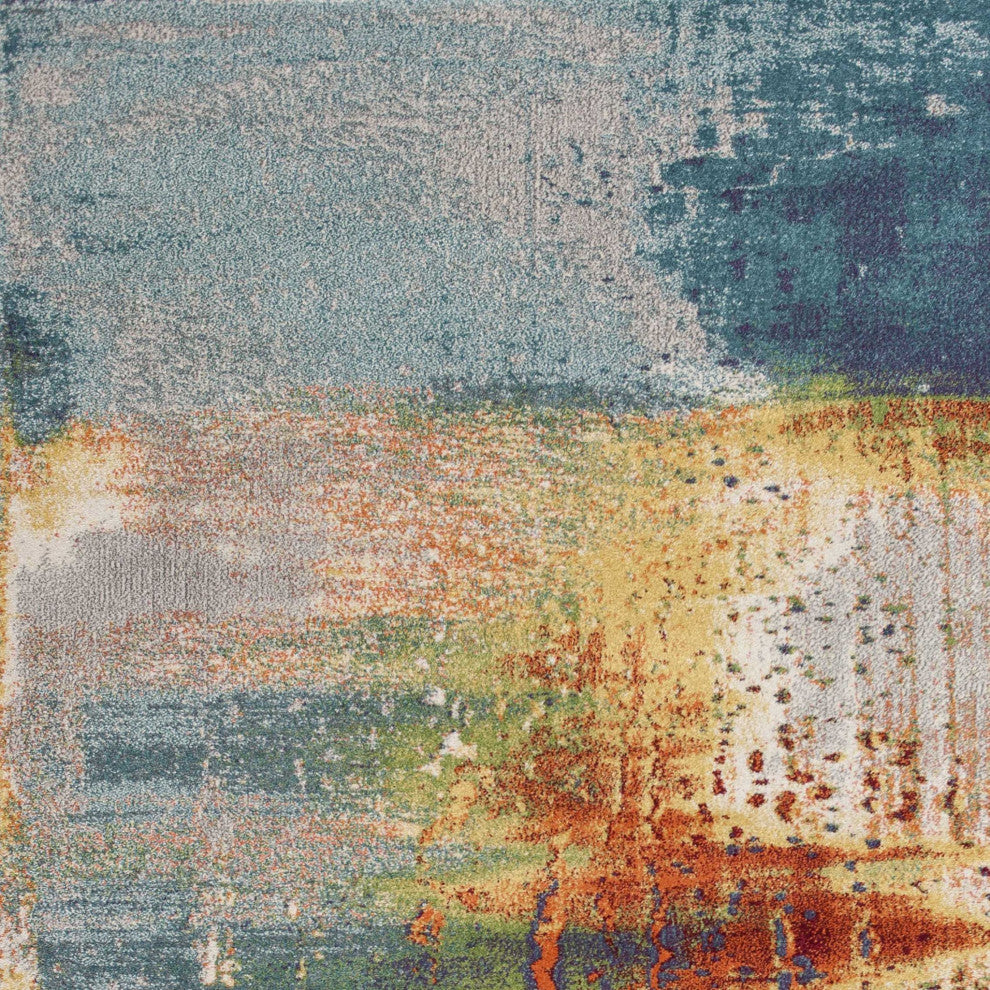 HomeRoots 5'x8' Rust Orange Teal Machine Woven Watercolor Indoor Area Rug