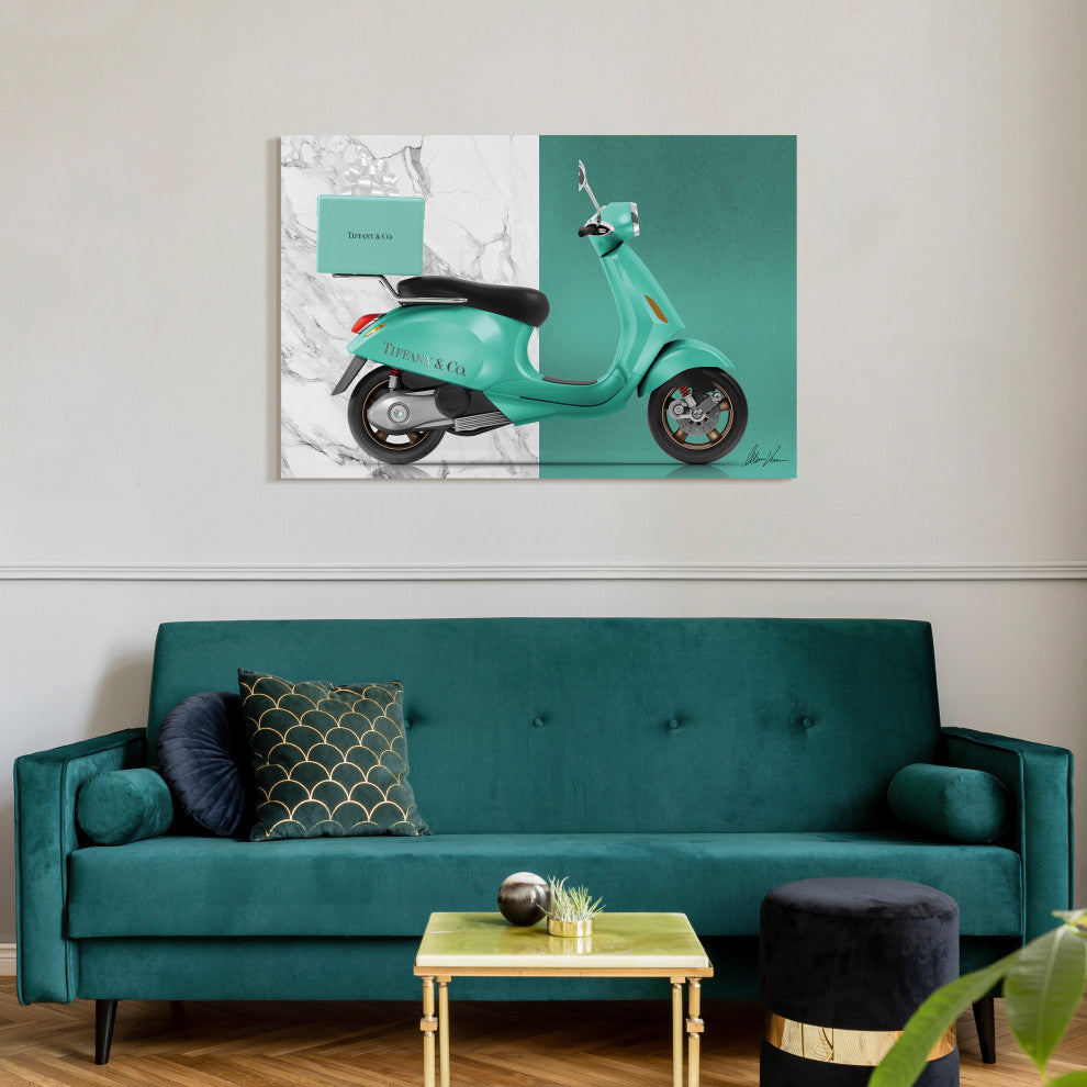 "Tiffany Delivery" Frameless Free Floating Tempered Glass Panel Graphic Wall Art