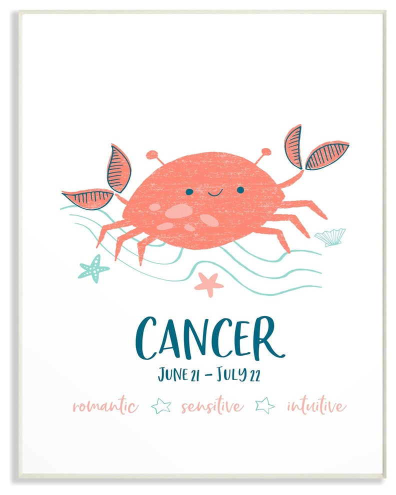 The Kids Room Fun Modern Zodiac Cancer Crab Wall Plaque Art, 13"x19"