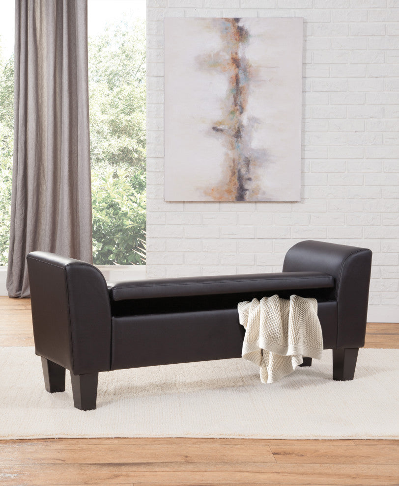 Claire Upholstered Flip Top Storage Bench by Grafton Home, Matte Black Faux Leather