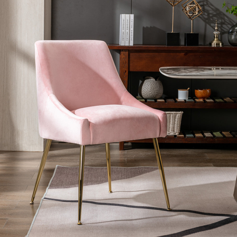 WestinTrends Upholstered Velvet Glam Accent Chair w/ Gold Metal Legs, Pink