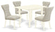 5Pc Kitchen Set 4 Chairs, 2 Drop Leaf Table Hardwood Frame, Linen White