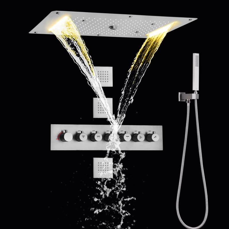 Led Mist Rainfall Shower System and Handheld Shower, Brushed Nickel
