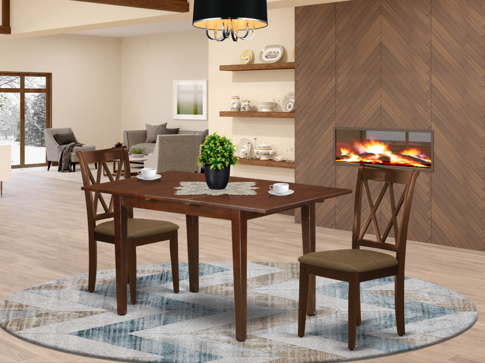 3Pc Dinette Set, Rectangular Table, Butterfly Leaf, Mahogany Finish