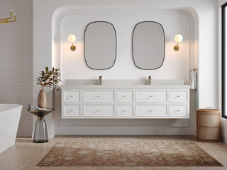 Roswell Floating 84" Double Sink Bath Vanity, White 2" Carrara Quartz