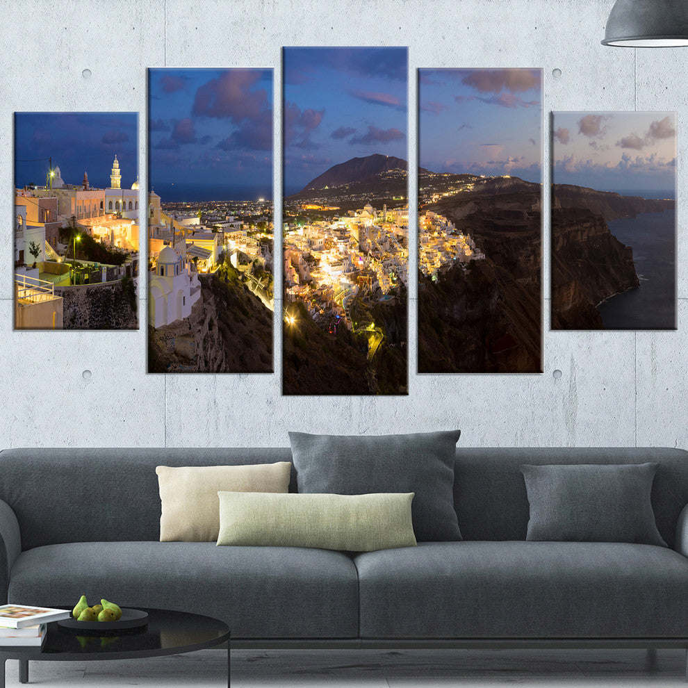 "Thira Santorini Greece Panorama" Landscape Print Wall Art, 5 Panels, 60"x32"